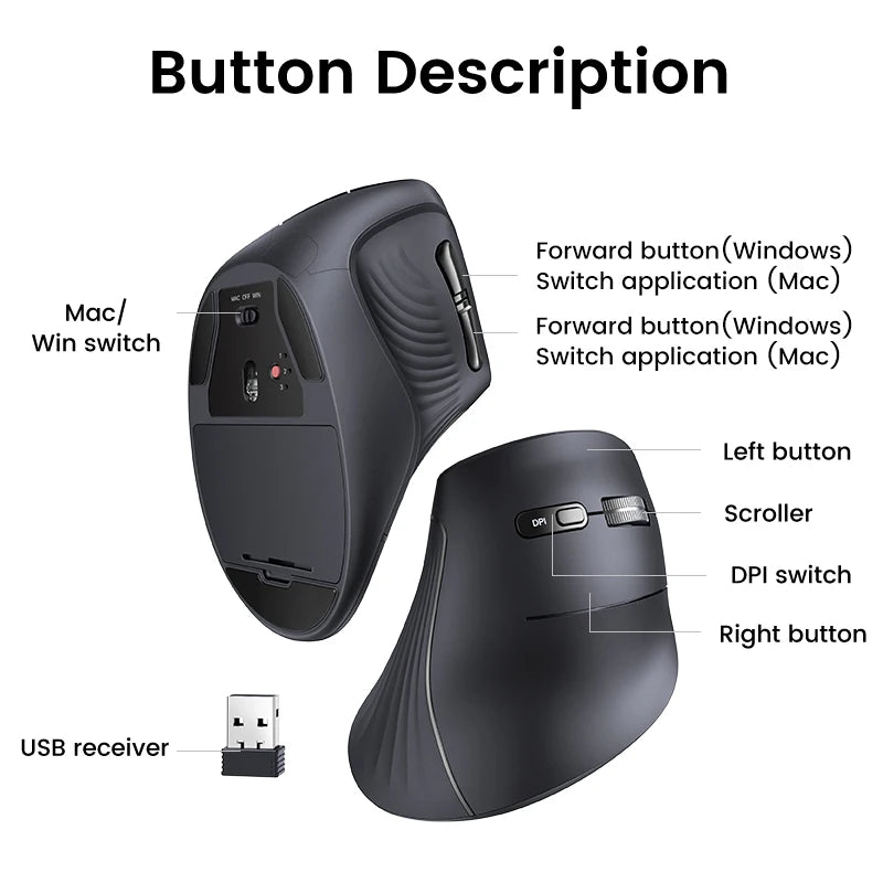 UGREEN Vertical Mouse Wireless Bluetooth 5.0 for MacBook Tablet Laptops Computer PC Mice