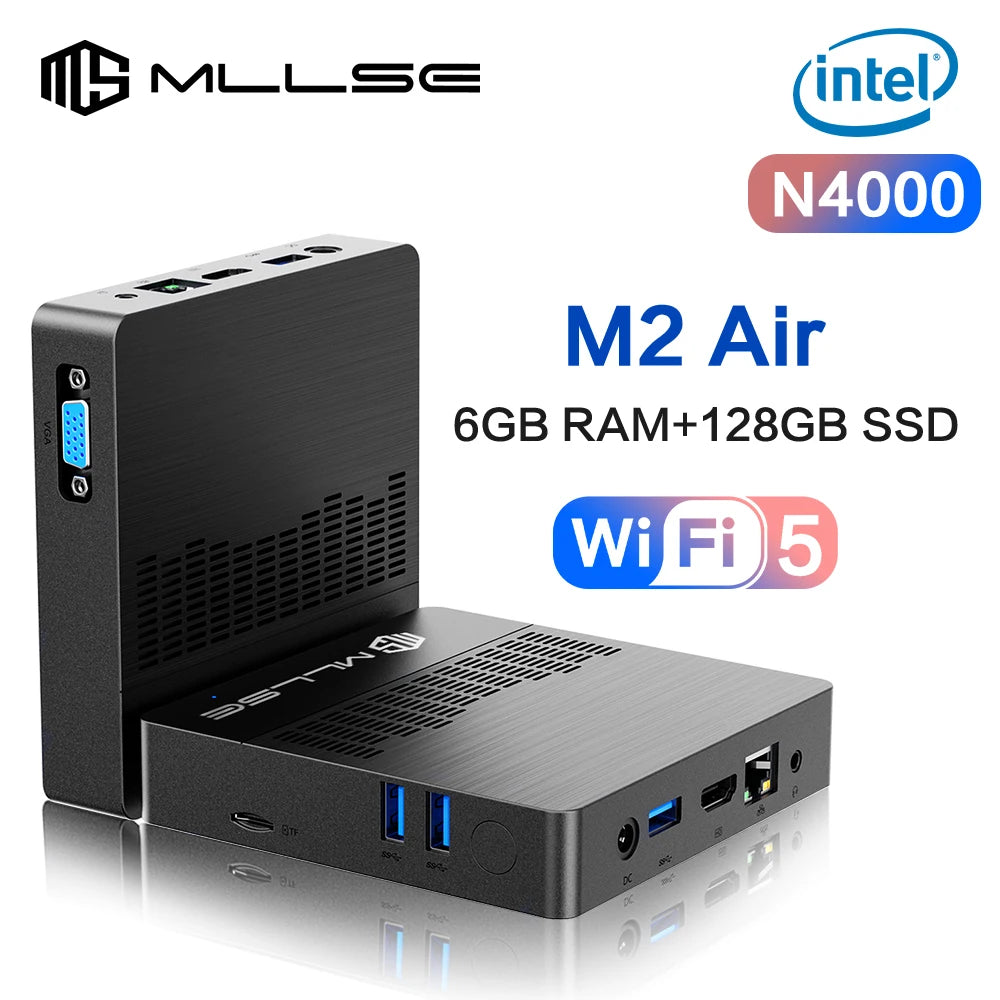 MLLSE Mini PC M2 Air Intel Gemini Lake N4000 Intel J3710 Windows 11