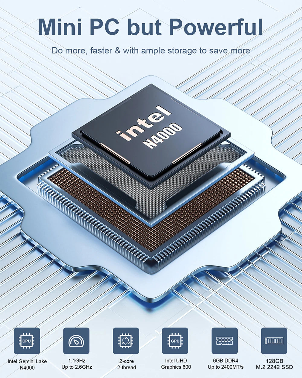 MLLSE Mini PC M2 Air Intel Gemini Lake N4000 Intel J3710 Windows 11