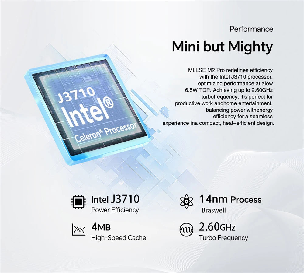 MLLSE Mini PC M2 Air Intel Gemini Lake N4000 Intel J3710 Windows 11