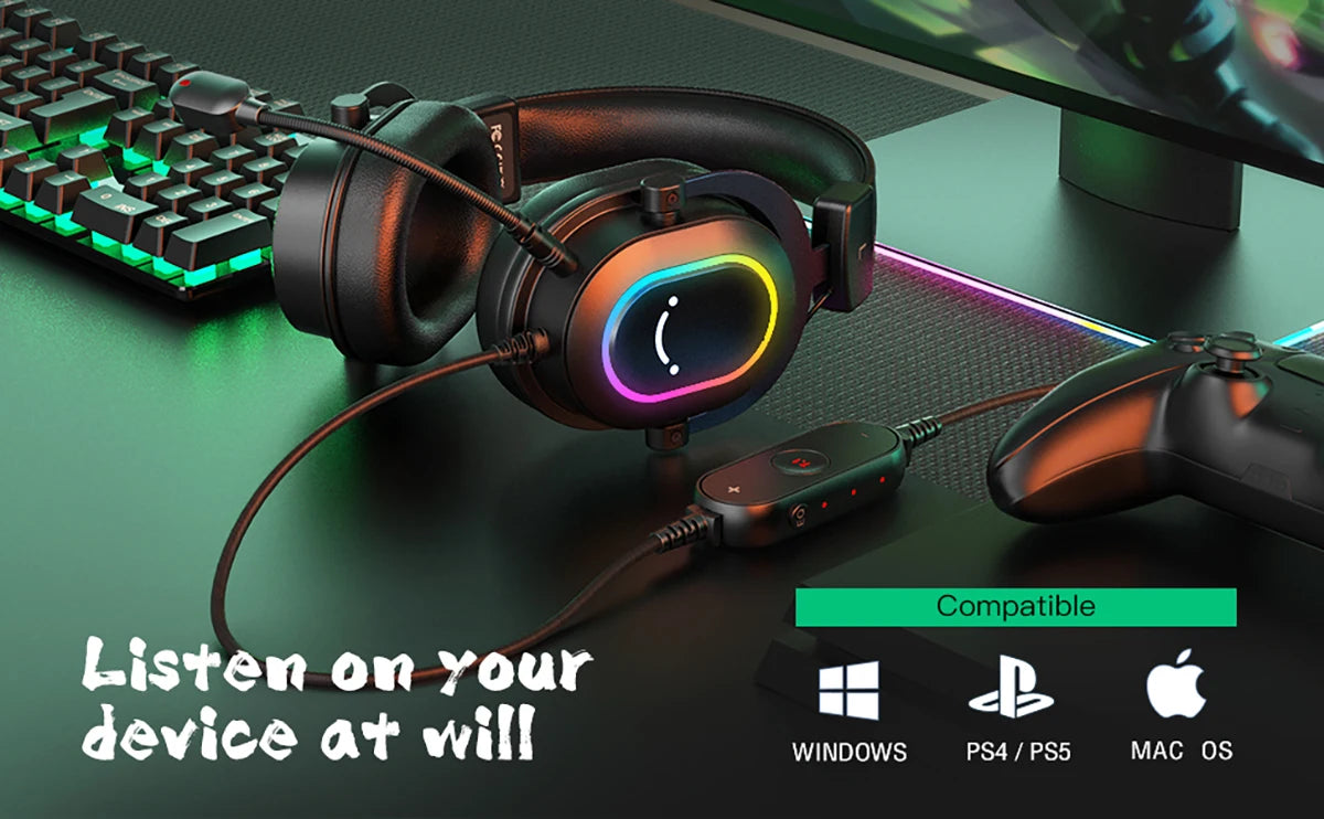 Fifine Dynamic RGB Gaming Headset with Mic Over-Ear Headphones