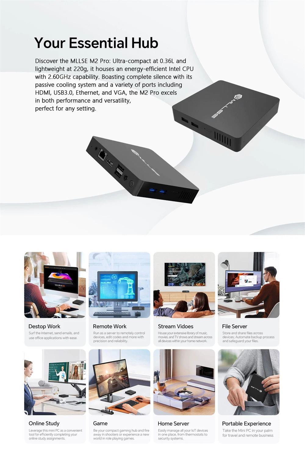 MLLSE Mini PC M2 Air Intel Gemini Lake N4000 Intel J3710 Windows 11