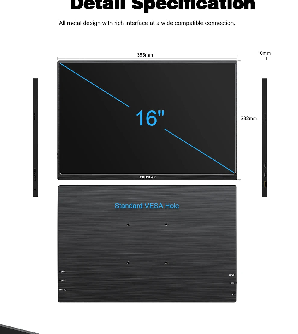 ZEUSLAP 16" 2.5K 144hz Portable Monitor