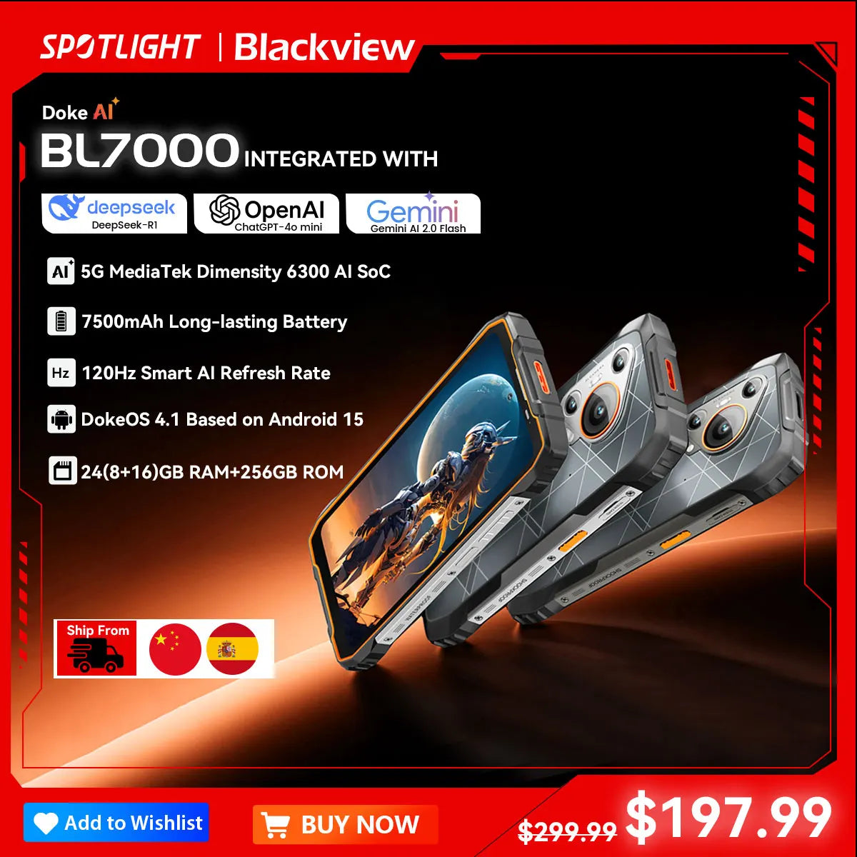 BLACKVIEW BL7000 5G AI Rugged Phone DeepSeek GPT Android 15 Smartphone.