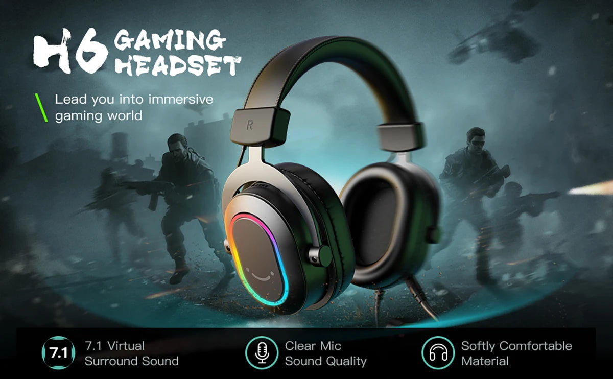 Fifine Dynamic RGB Gaming Headset with Mic Over-Ear Headphones