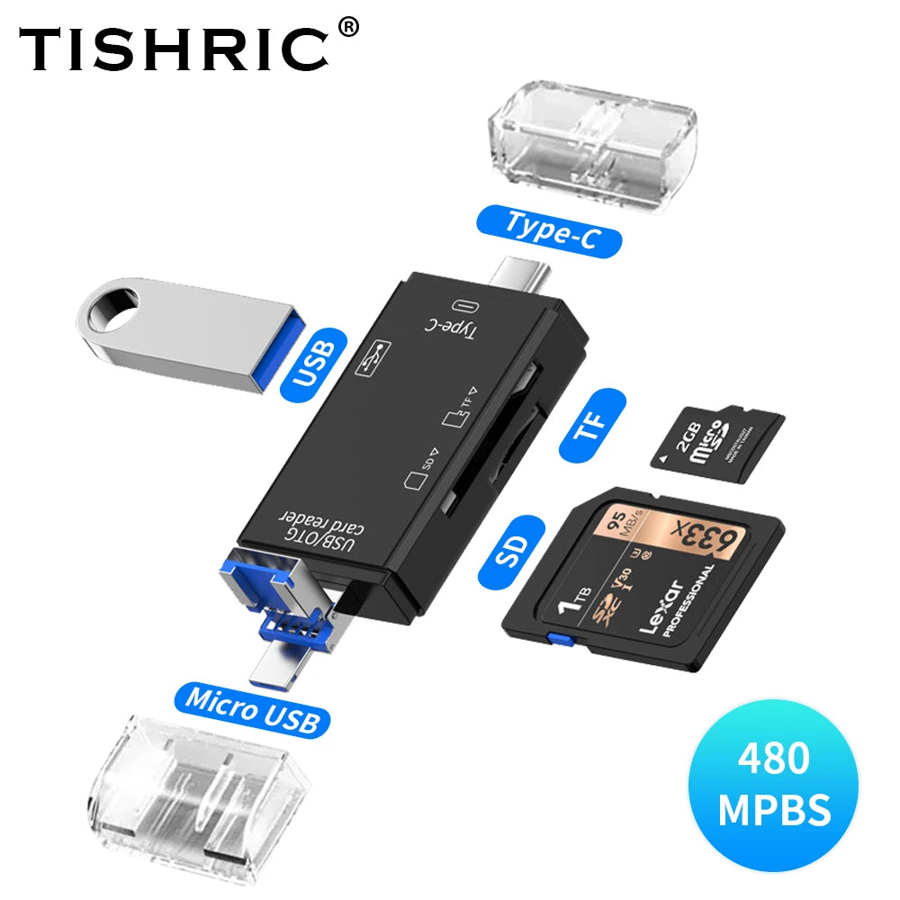 TISHRIC Type C Micro USB Adapter USB TF SD Card Reader.