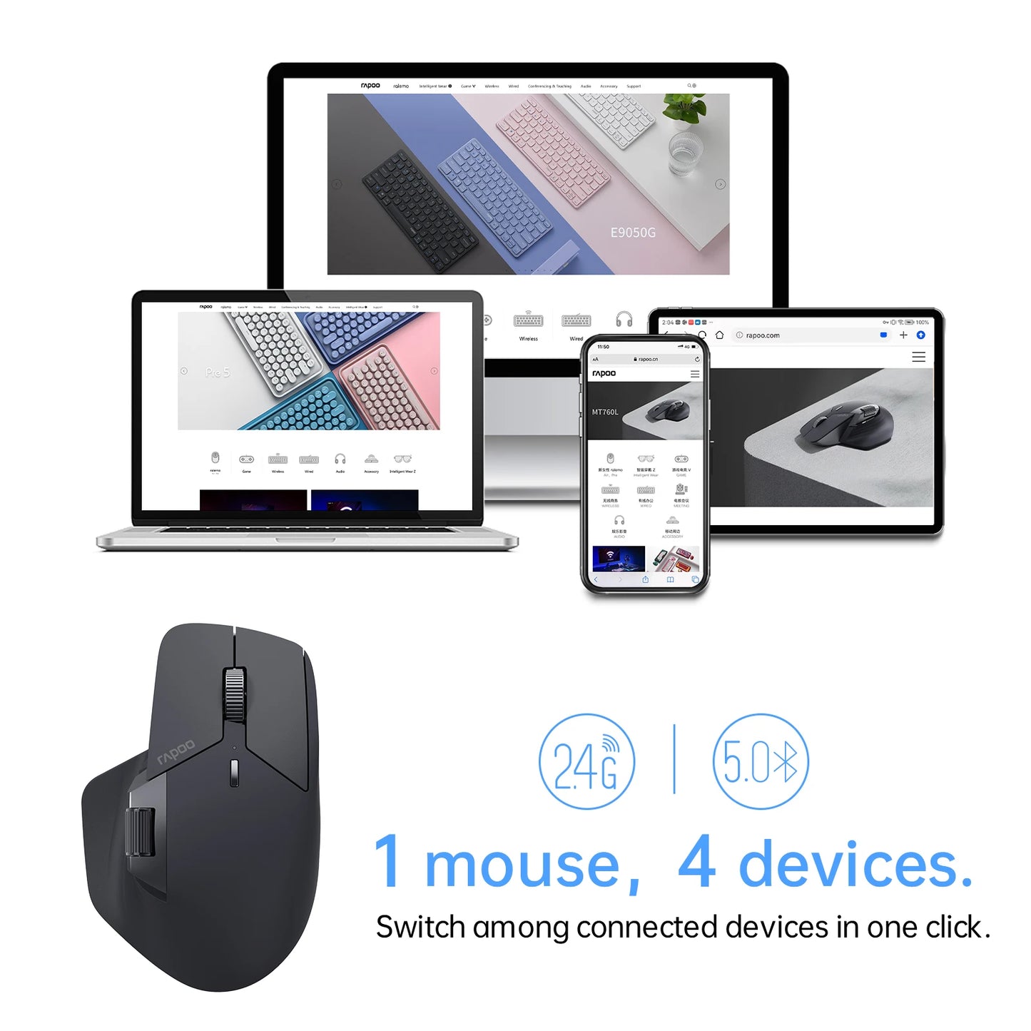 Rapoo MT760L/MT760M Multi-mode Rechargeable Wireless Mouse