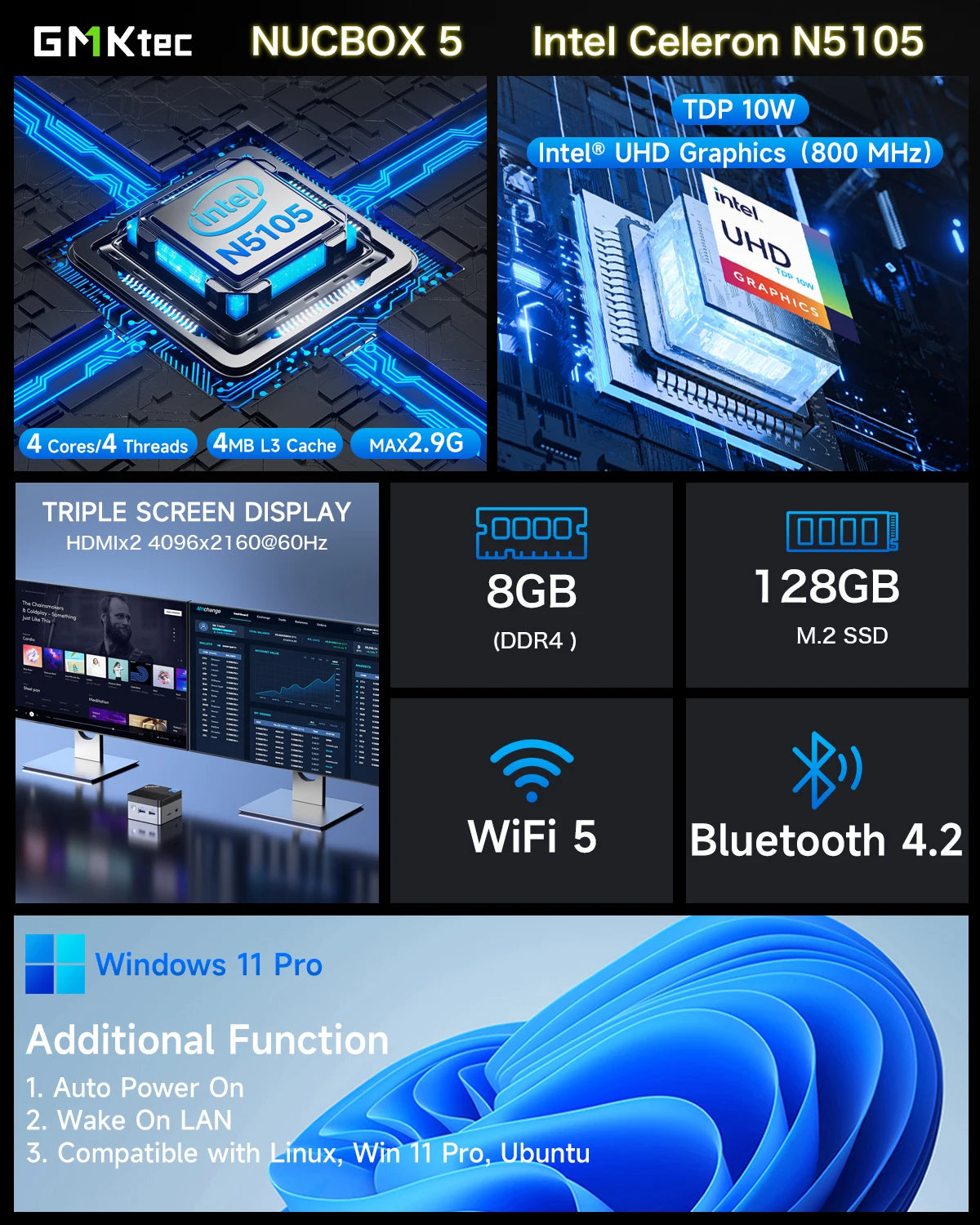 GMKtec KB5 Mini PC Intel Celeron N5105 Windows 11