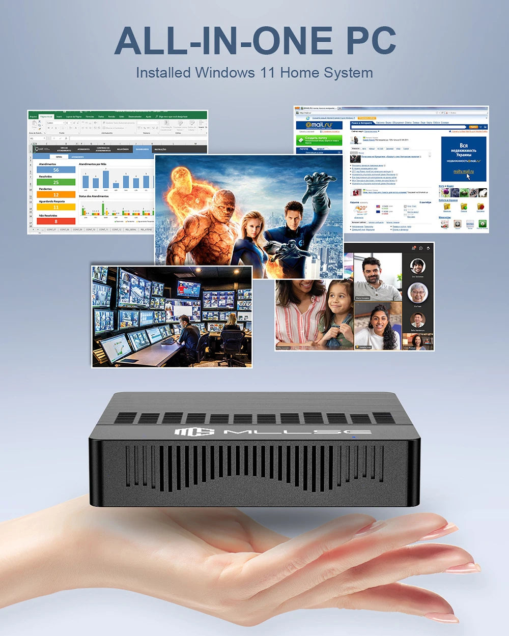 MLLSE Mini PC M2 Air Intel Gemini Lake N4000 Intel J3710 Windows 11