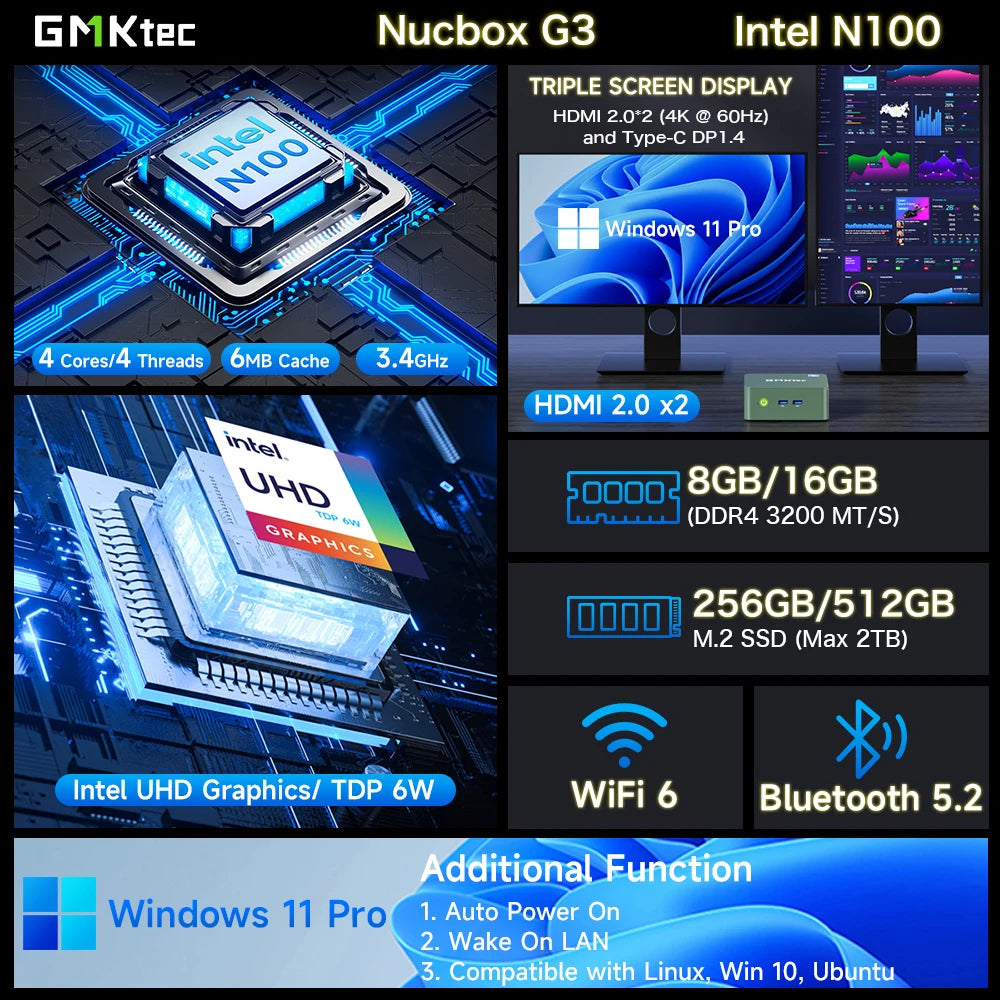 GMKtec G3 Mini PC Intel Alder Lake N100 Windows 11 Pro