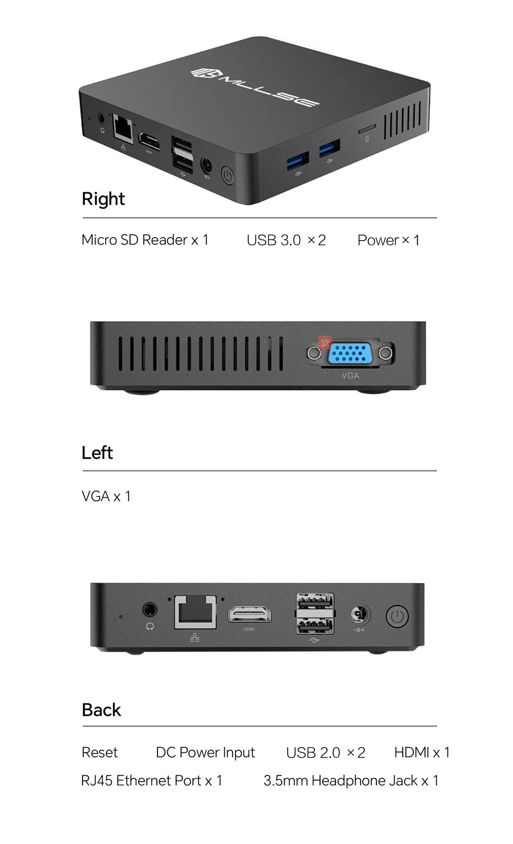 MLLSE Mini PC M2 Air Intel Gemini Lake N4000 Intel J3710 Windows 11