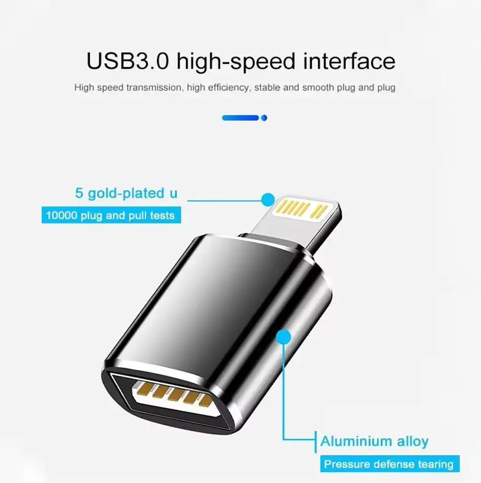 USB 3.0 OTG Adapter for IPhone 14 13 12 11 Pro XS Max XR X 8 Plus 7 6s IPad