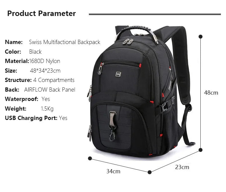 SWISS-Multifunctional Durable Laptop Backpack bags.