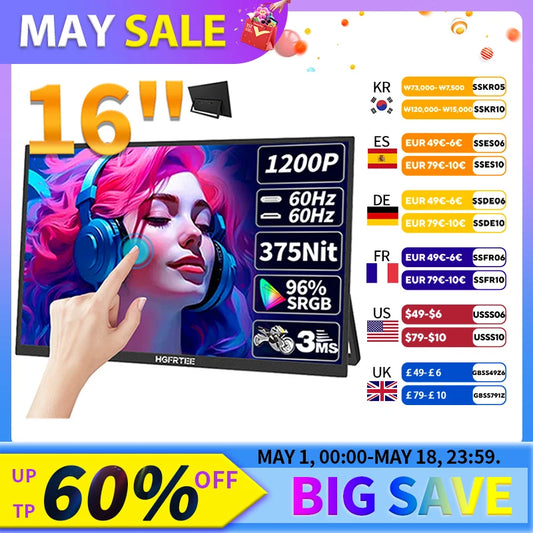 HGFRTEE 16inch Touch Portable Monitor