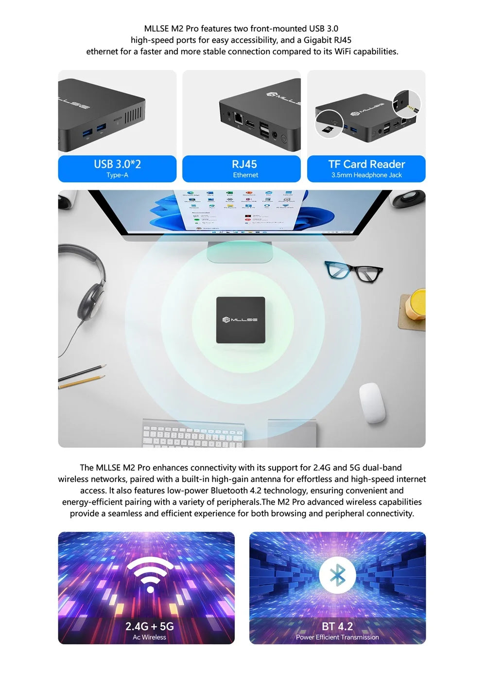 MLLSE Mini PC M2 Air Intel Gemini Lake N4000 Intel J3710 Windows 11
