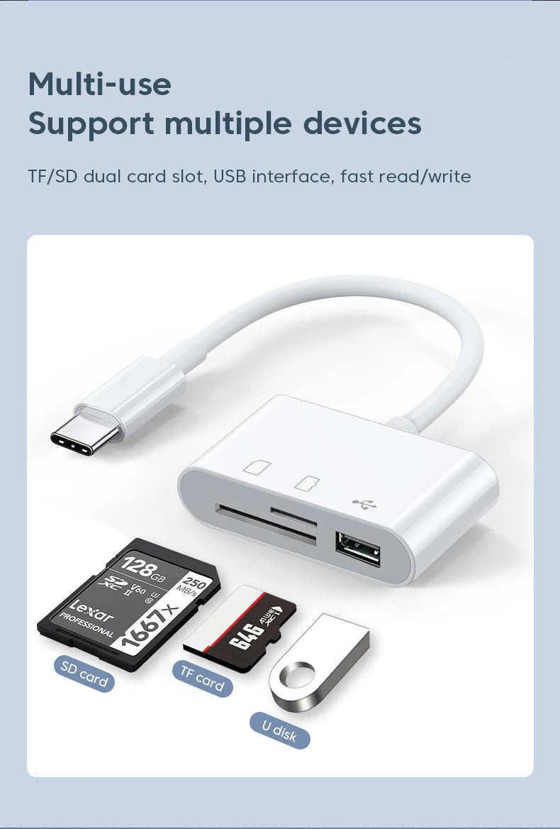 Crouch 3-in-1 Card Reader  For Huawei, Samsung, Xiomi Phone, Tablet