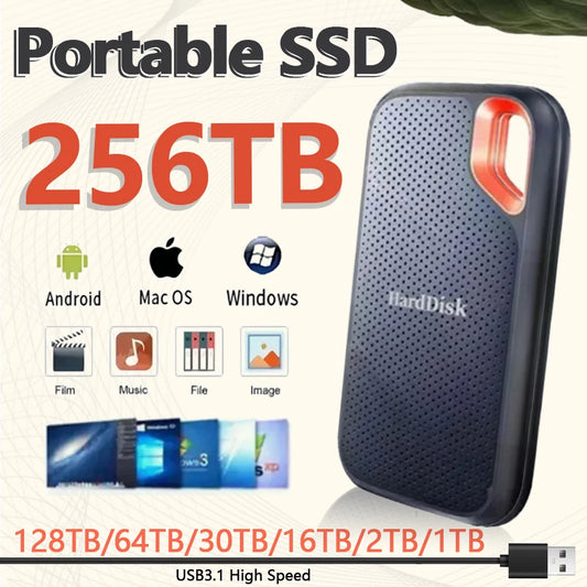 256TB High Speed Hard Disk External Hard Drive Portable SSD 128TB Solid State USB 3.1 Type-C Interface Storage Device for Laptop