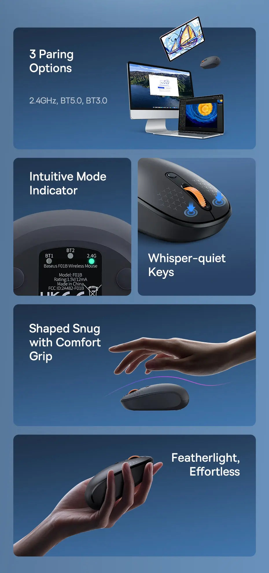 Baseus F01B Mouse Wireless Bluetooth 5.0