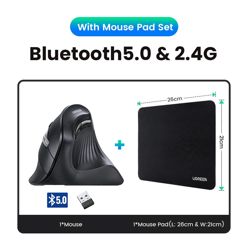 UGREEN Vertical Mouse Wireless Bluetooth 5.0  for MacBook Tablet Laptops Computer PC Mice