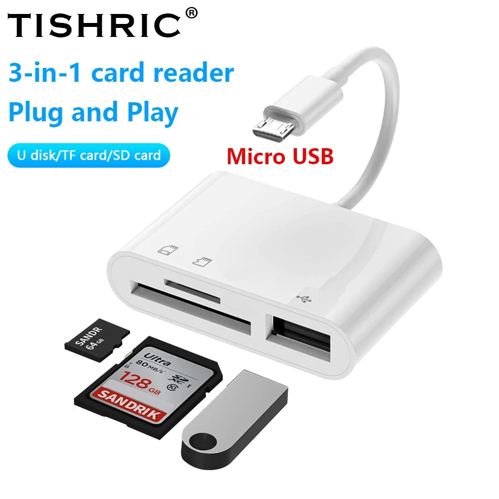 TISHRIC Type C Micro USB Adapter USB TF SD Card Reader.