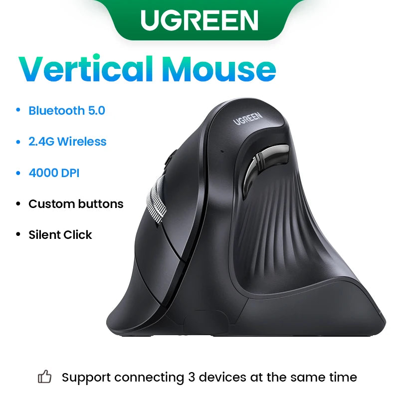 UGREEN Vertical Mouse Wireless Bluetooth 5.0  for MacBook Tablet Laptops Computer PC Mice