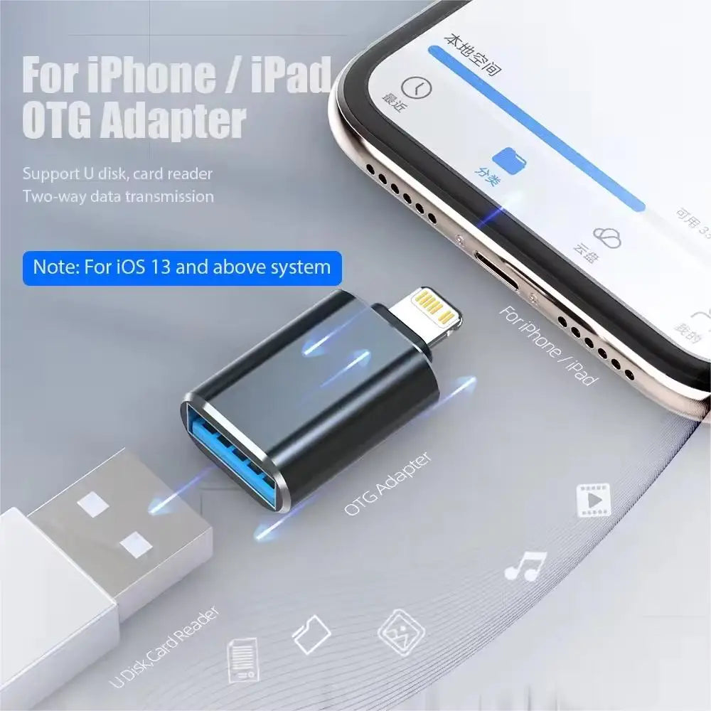 USB 3.0 OTG Adapter for IPhone 14 13 12 11 Pro XS Max XR X 8 Plus 7 6s IPad