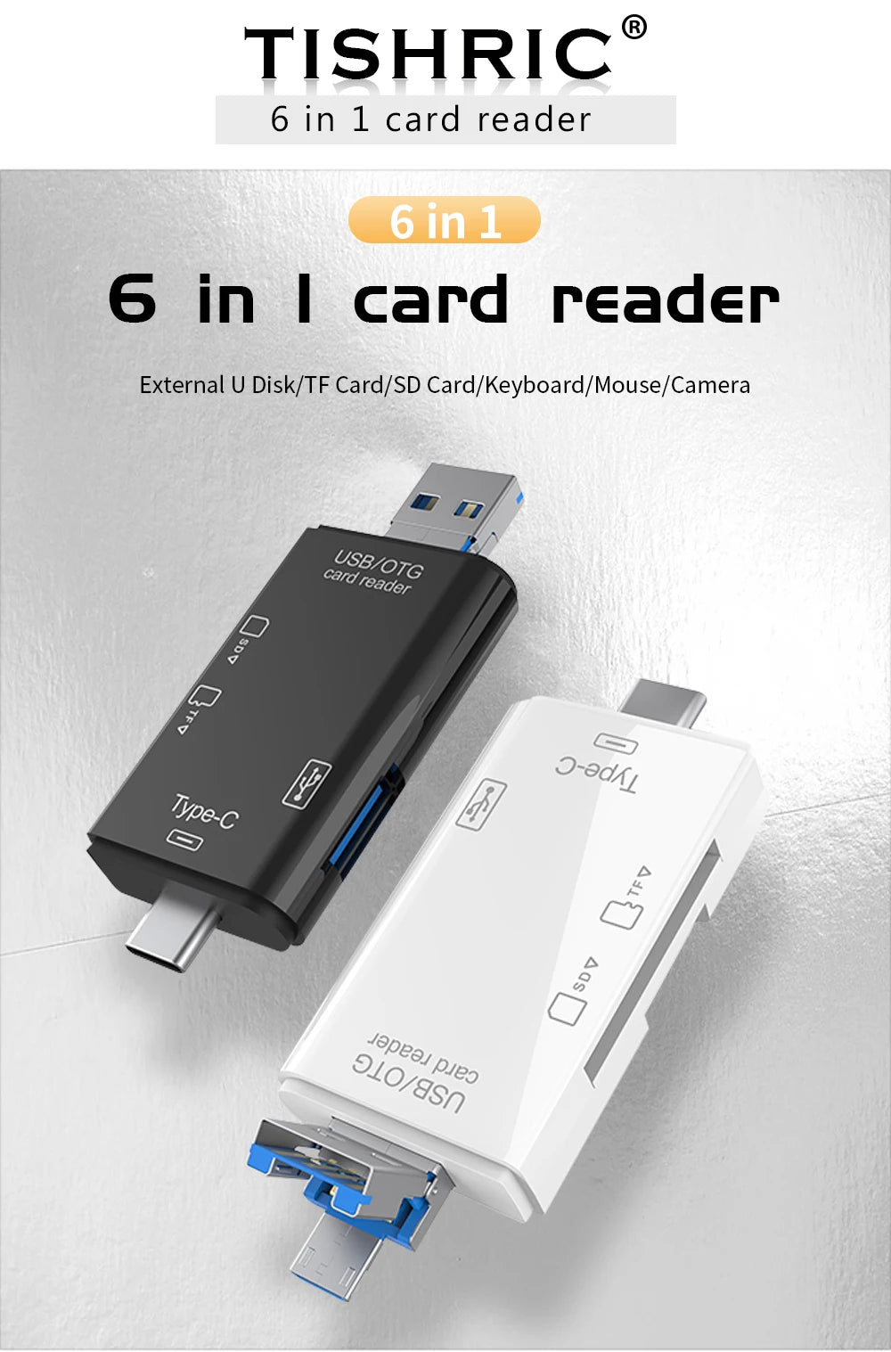 TISHRIC Type C Micro USB Adapter USB TF SD Card Reader.