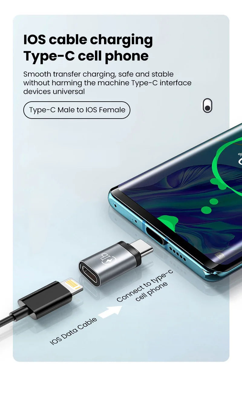 USB Cable Converter Lightning To USB C Adapter  for IPhone, Huawei, Xiaomi, Samsung
