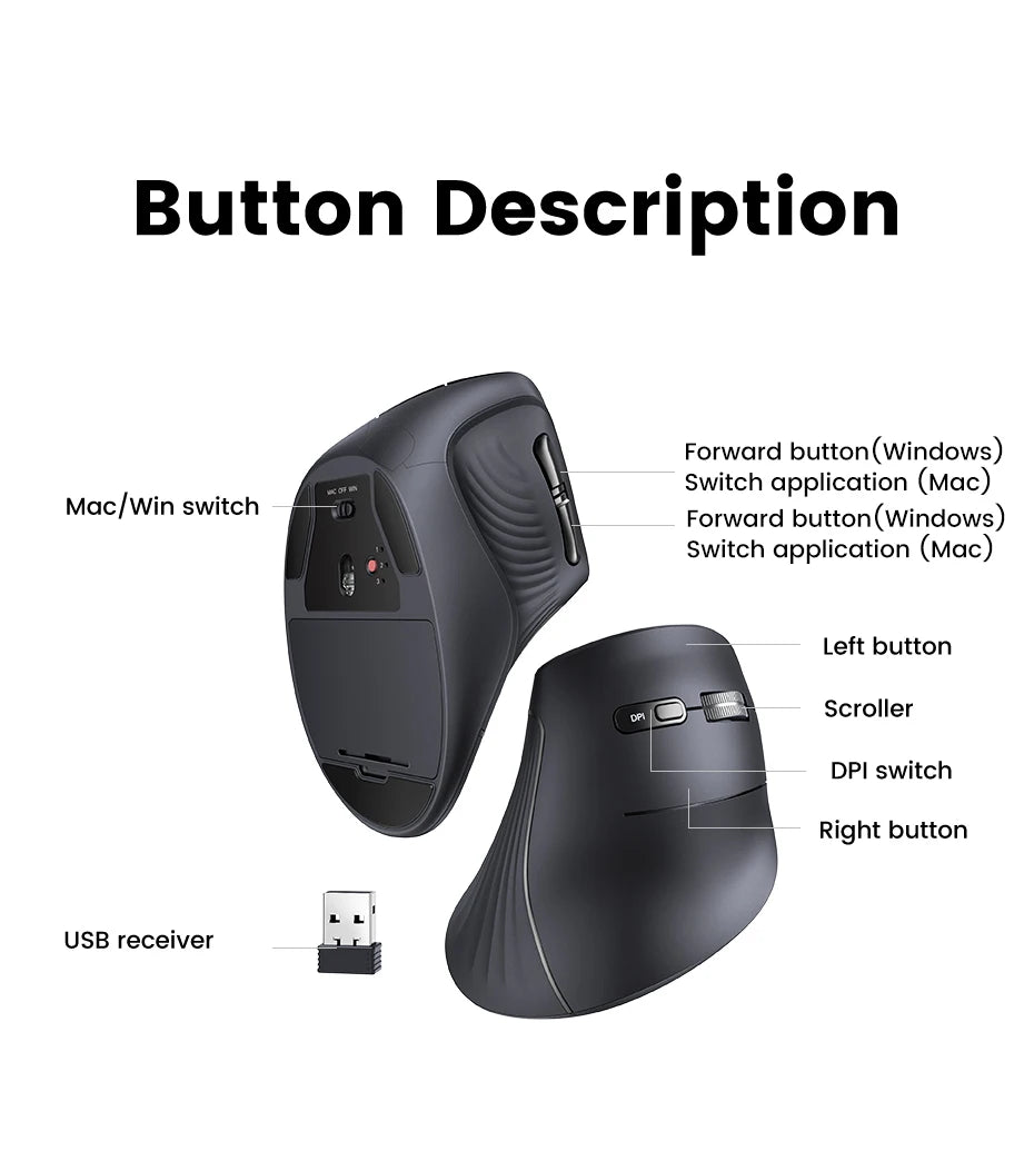 UGREEN Vertical Mouse Wireless Bluetooth 5.0  for MacBook Tablet Laptops Computer PC Mice