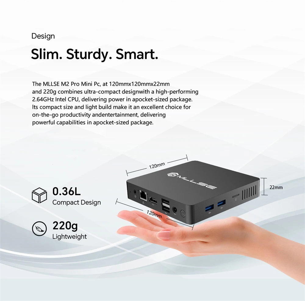 MLLSE Mini PC M2 Air Intel Gemini Lake N4000 Intel J3710 Windows 11