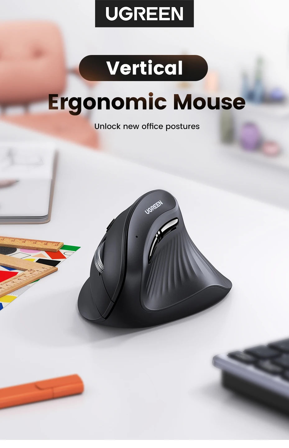 UGREEN Vertical Mouse Wireless Bluetooth 5.0  for MacBook Tablet Laptops Computer PC Mice