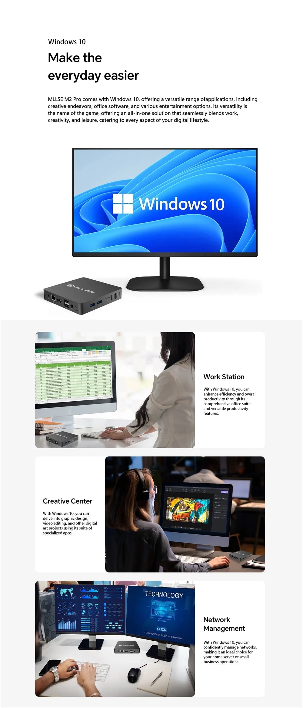 MLLSE Mini PC M2 Air Intel Gemini Lake N4000 Intel J3710 Windows 11